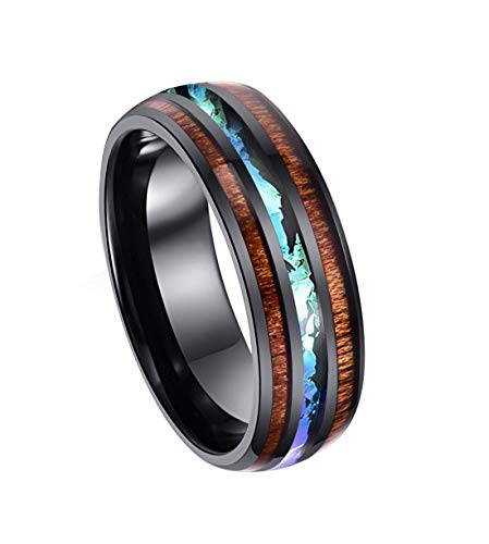 8Mm Hawaiian Koa Wood And Abalone Shell Stainless Steel Rings Wedding Bands For Men Comfort Fit (Black, 10) #TOP1