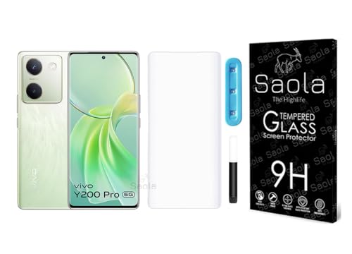Image of Saola 1-Pack UV Curved Tempered Glass for Vivo Y200 Pro | 9H Hardness | Edge-to-Edge Full Screen Coverage | UV Light Installation | Scratch Resistant | Case Friendly Screen Protector. (6.78 Inches)