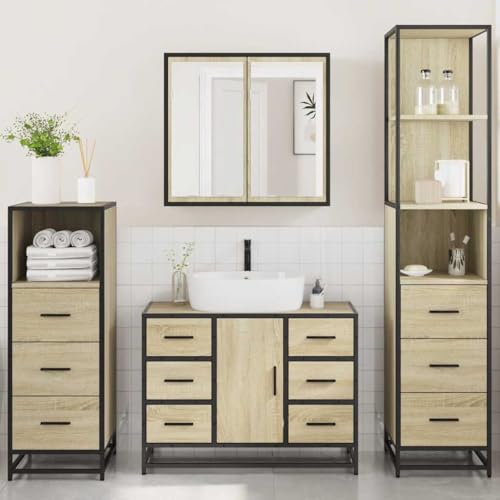 Juego de muebles de baño de 4 piezas, madera contrachapada roble Sonoma, color marrón, 101.85 kg 5