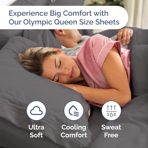 Image of Olympic Queen Sheet Set 66 inch x 80 inch - RV Olympic Queen Sheets - Dark Grey