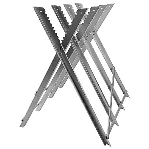 Willonin - Caballete de aserrado ajustable, corte de madera, plegable, soporte de motosierra,Caballete de aserrado,Acero galvanizado con 3/4 soportes de troncos -Plata (4 soportes)