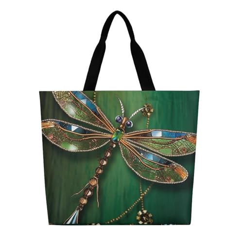 Jewel Dragonfly Beach Bag Reusable Tote Bag Foldable Grocery Bags Women Shopping Bags for Daily Essentials3