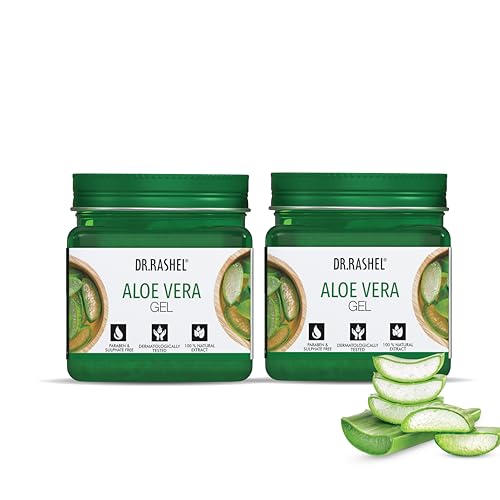 Image of DR.RASHEL | Aloe Vera Gel | 100% Pure Aloe Vera Extract | Soothes, Hydrates & Repairs Skin | For Face, Body & Hair | No Parabens, SLS or Silicones | 380ml Each | Pack of 2