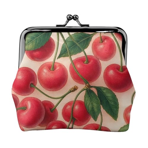 Pu Leather Buckle Coin Purse Cherry Pattern Girls Kiss-Lock Change Purse Wallets