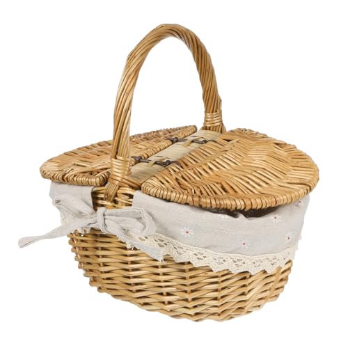 Happyyami 1pc Picnic Basket Wooden Planter Woven Wicker Basket Christmas Decor Makeup Pallet Girls Accessories Wicker Serving Tray Outdoor Basket Dish Lifter Storage Child Linen