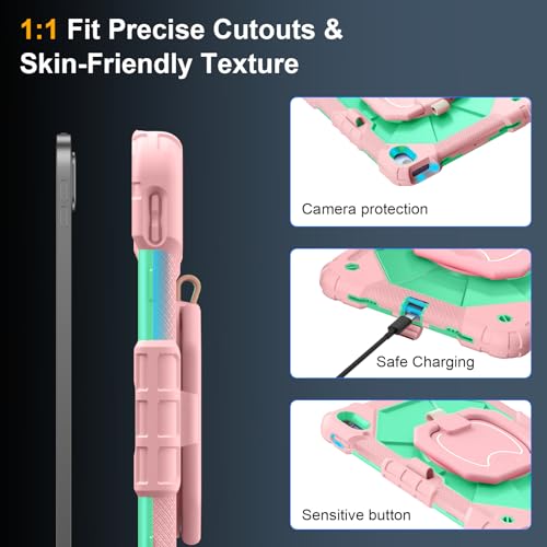 Image of Case for iPad (A16) 11th Generation 11 Inch 2025, Ubearkk for iPad 10th Generation 10.9 inch 2022 case with Screen Protector 360 Degree Rotating Stand Shoulder Strap Pencil Holder, Rose Mint