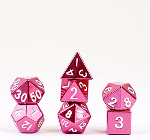 FanRoll by Metallic Dice Games 16mm Metal Polyhedral DND Dice Set: Pink, Role Playing Game Dice for Dungeons and Dragons