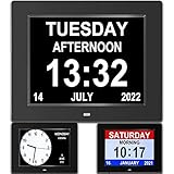 AINFTIME Clock with Day and Date for Elderly-3 Colors Display Digital Calendar Alarm Day Clock Demen