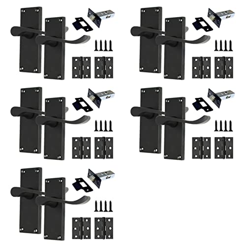Haven Heritage Victorian Scroll Black Internal Door Handle Set 5 Pairs | Matt Black Lever Handles for Latch Lock & Bathroom Privacy | Traditional Style Door Hardware