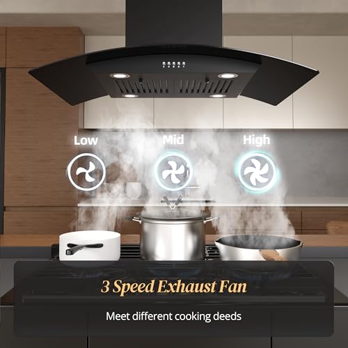 FIREGAS 36 inch Island Range Hood 700 CFM, Ducted/Ductless Convertible Stove Hood3-Speed Fan, LED Lights, Button Control Ceiling Mount Range Hood Vent for Kitchen - Thumbnail 4