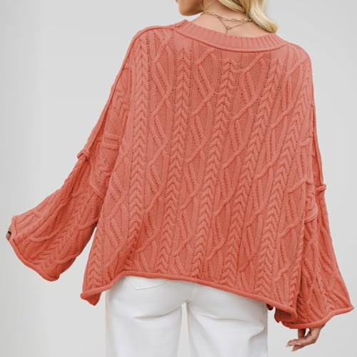 Women's Bell Sleeve Sweater - Oversized Cable Knit for Streetwear and Weekend Vibes3