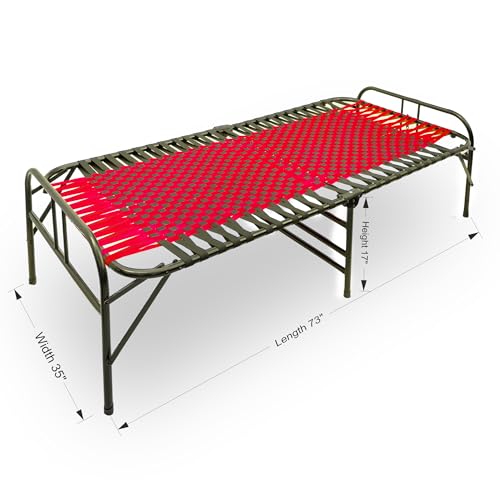 Image of Casa Copenhagen, Portable Single Folding Bed Heavy Duty Metal Cot Khat for Sleeping Bed Space Saving Design Sturdy Synthetic Niwar feet - Red & Charcoal Black