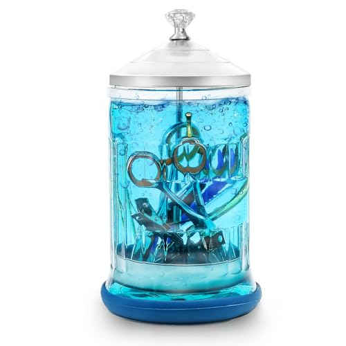 33 Oz Glass Disinfectant Jar with Removable Basket, Keedolla Barber Disinfecting Soaking Jar Glass Disinfecting Container for Barber Supplies, Spa and Nail Tools
