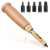 Japanese Screw Punch Adjustable Leather Hole Punching Tool Wood Handle Belt Hole Puncher Hollow with 6 Tips Size (1.5mm/2mm/2.5mm/3mm/3.5mm/4mm) Belt Hole Puncher for Sewing Leather