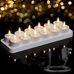 Liwankaqi Tea Lights Rechargeable LED Candles Flickering,12pcs Rechargeable LED Flameless Flicker Bright TeaLights with Charging Base for Home Weddings Christmas Party Decor