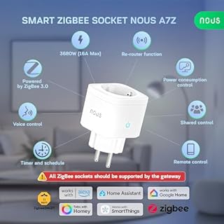 NOUS A7Z Prise Connectée ZigBee avec Suivi Énergie, 16A, Contrôle Vocal & via App, Programmation & Minuterie, Compatible Alexa, Google Home, Home Assistant, Tuya, Hub ZigBee Requis, 3 Pack