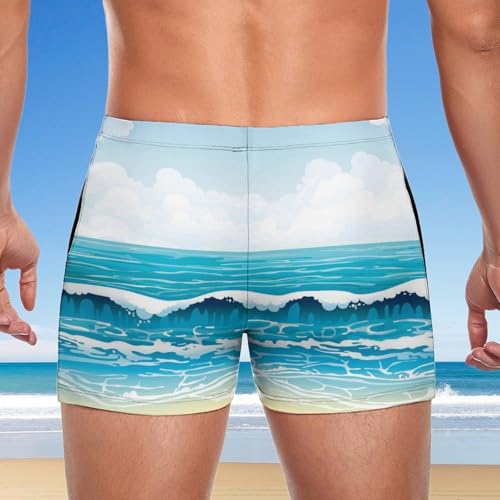 Boxer de bain homme bleu extensible et résistant au chlore avec cordon serrage