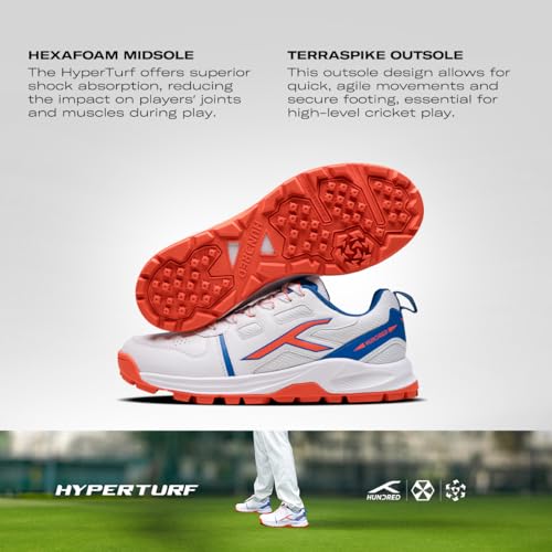 Image of Hundred HyperTurf Cricket Shoes | TerraSpike Rubber Studs Men | Embedded Support Plate for Stability | Lightweight & Durable | Ideal for Turf, Ground & Hard Surfaces