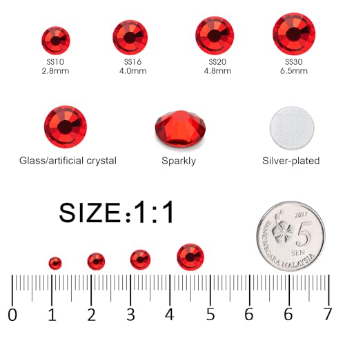 Image of Flatback Rhinestones Bulk, 14400PCS Lt.siam Rhinestones for Clothes DIY Decoration Crafts, Lt.siam, SS10, 2.7-2.9mm