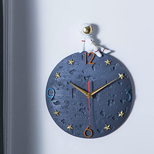 Banllis Space Theme Wall Clock, Astronaut Moon Wall Clock, 12 Inch Grey Modern Silent Clock For Kids Room Nursery Living Room Bedroom Kitchen Decor, For Children Boys And Girls Gift, Battery Operated #TOP5