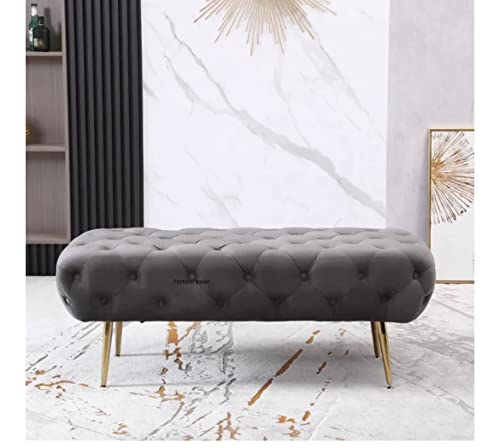 FESTIVAL BAZAR Upholstered Flip Top Storage Bench for Living Room| Storage Bench in Golden Steel Legs (Button Tufted Grey)