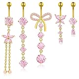 Dermalyx Piercing de Nombre en Or Plaqué avec Pendentif en Forme de Cœur, Nœud, Fleur, Papillon & Goutte, Bijou de Piercing pour le Nombre en Acier Chirurgical, Pierres C