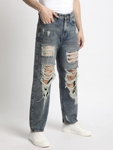 Image of BENE KLEED Men's Distressed Cotton Jeans | Classic Style | Full Sleeves | Baggy Fit |