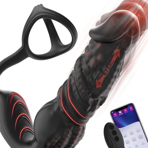 Prostate Massager Anal Sex Toys for Male, 6-in-1 Anal Dildo Vibrator with Silicone Cock Rings, Remote & APP Control Thrusting Vibrating Buttplug for Men Women Gay