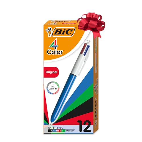 BIC 4-Color Retractable Ballpoint Pens with 1.0 mm Medium Point and Assorted Ink Colors, 12-Count Pack