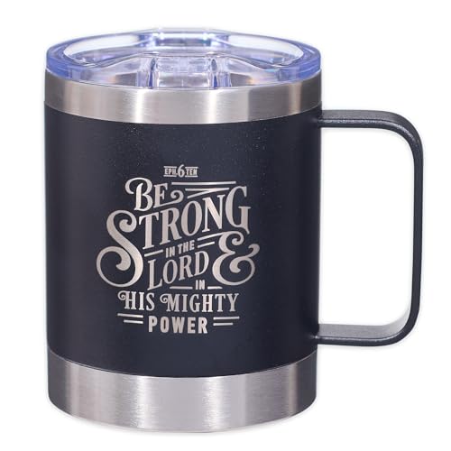 Christian Art Gifts 11oz. Camp Style Black Be Strong in the Lord Travel Mug