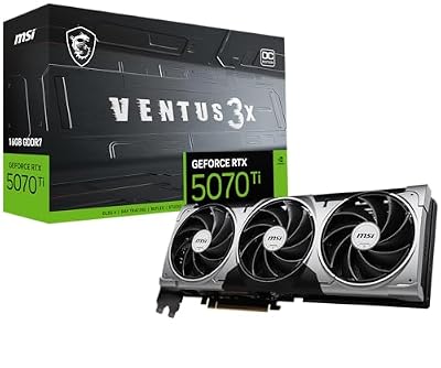 msi Gaming RTX 5070 Ti 16G Ventus 3X OC Graphics Card (16GB GDDR7, 256-bit, Extreme Performance: 2497 MHz, DisplayPort x 3 2.1a, HDMI 2.1b, NVIDIA Blackwell Architecture)