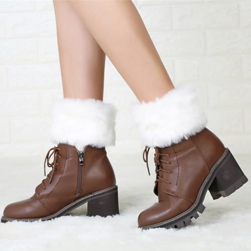 Image of 2 Pairs Faux Fur Boot Covers Winter Wrist Cuff Warmers Fluffy Leg Warmers Fuzzy Cuffs Short Wrist Warmers White