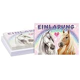 Einladungskarten zum Ausfüllen mit Umschlägen, Kindergeburtstag, Pferde- und Regenbogen-Motiv, DIN A6, 24 Stück