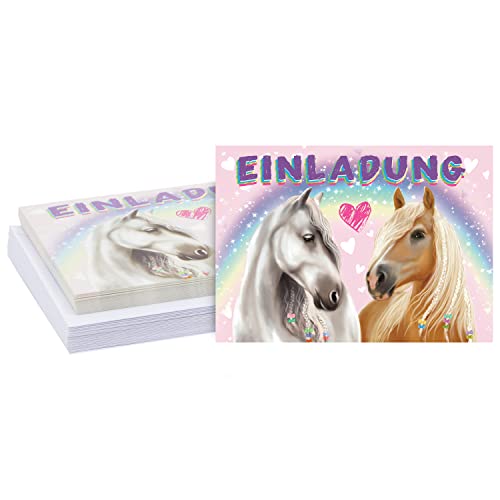Einladungskarten zum Ausfüllen mit Umschlägen, Kindergeburtstag, Pferde- und Regenbogen-Motiv, DIN A6, 24 Stück Cover