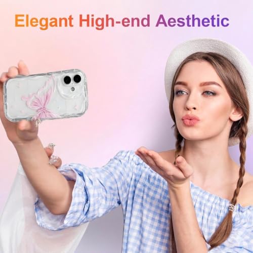 Image of VONZEE Cute Pink Butterfly Transparent Back Cover for iPhone 16| Clear Shockproof TPU Protective Case | Slim Anti-Yellowing Crystal Clear Phone Cover for Girls and Women