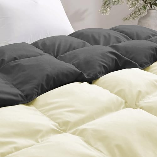 Image of Fluffy 600 GSM Winter Comforter Single Bed 60 inchX90 inch - 600 GSM Heavy Winter Quilt Microfiber Rajai /Duvet /Blanket Super Soft Single Size - Ivory /Dark Gray Color