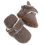 Bellocasa Infant Baby Boys Girls Cozy Fleece Booties Stay on Slippers Non Slip Rubber Soft Gripper Sock Shoes Toddler First Walker Newborn Crib Birthday Shower Gift(JY2210 grayish brown,1)