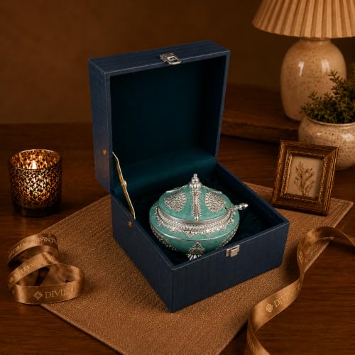 Image of Diviniti Silver Plated Peacock Sugar Pot with Lid | Decorative Storage Jar for Sugar, Mouth Fresheners & Small Essentials | Luxury Home Decor Item for Kitchen, Dining Table & Gifting (Teal Green)