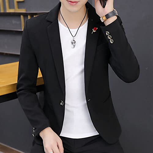Dawwoti Terno de lã masculino casual slim fit blazer jaqueta de casamento chique casacos, Preto, 3G