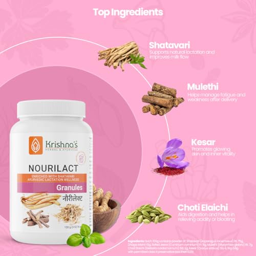 Image of Krishna's Nourilact Granules - Blend of 6 Powerful Herbs | Enriched with Shatavari | Support Lactation, Digestion & Postnatal Energy - 100 gm