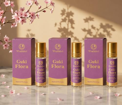 Image of Guki Flora Attar Roll-On Perfume Oil 8 ml x 3 | Alcohol Free | Long Lasting Rich Fragrance | Men & Women | Pocket Size Travel Friendly Roll On | Daily Wear Fragrance - Pack of 3