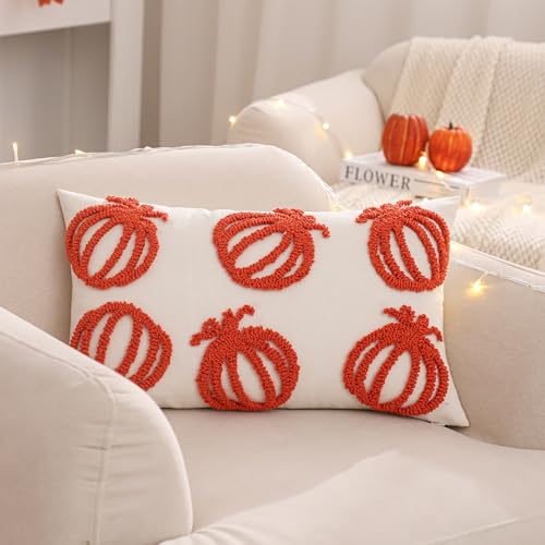 Tosleo Halloween Throw Pillow Covers 12x20 inch Set of 2 Halloween Orange Hollowed-Out Pumpkins Embroidered Pillow Cases Thanksgiving Home Party Pumpkin Fall Decor Pillowcases Lumbar Cushion Covers