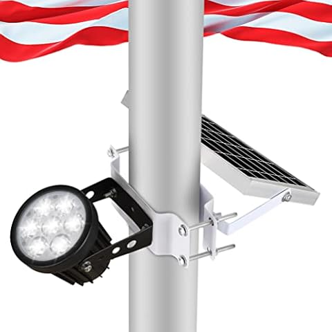 Joylight Flag Pole Light Solar Powered Outdoor, Solar Flagpole Light 6000K White Led IP65 Waterproof Dusk to Dawn 3 Mounted Ways Clamp Ground Wall for Flag Pole Cover