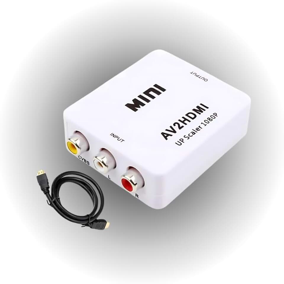 Kit Mini Conversor RCA AV para HDMI 1080P Full HD com Escalonamento | Adaptador Áudio e Vídeo com Cabo HDMI | Compatível com Xbox, PS3, PS4, DVD, TV, Notebook, PAL/NTSC, VHS, VCR, Blue-Ray