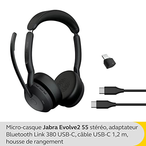 Image of Jabra Evolve2 55 Stereo Wireless Headset Air Comfort Technology, Noise-Cancelling Mics, and Active Noise Cancellation - MS Teams Certified, Works with All Other Platforms - Black