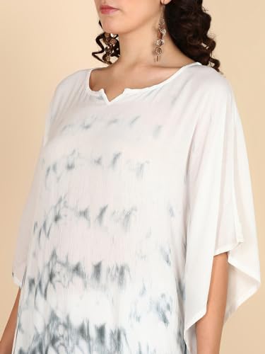 Image of Maaesa Women Handcrafted Tie & Dye Rayon Crepe Kaftan Dress | Casual Wear | Flowy Kaftan Style | Lightweight & Breathable Fabric