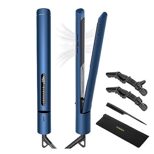 KUSNCA Anti-Hot Hand Function Negative Ion Straightener and Curling Iron 2 in 1ï¼Flat Iron Straightener and Curling Iron in One, Curling Straightening Iron Combo,LCD 230Â°F-450Â°F (Blue)