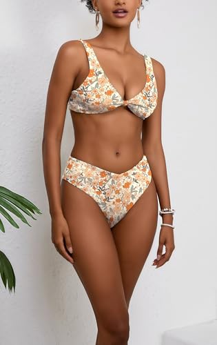 Image of geluboao Bikini Sets for Women Cheeky High Waisted Kont Front Adjustable Two Piece Swimsuit