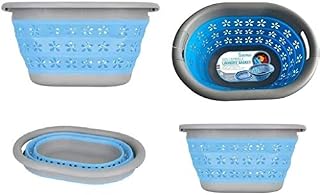 Optimal Products Collapsible Laundry Basket Hamper Clothes Storage Washing Foldable Bin Hipster (Blue & Grey, Large (60cm))
