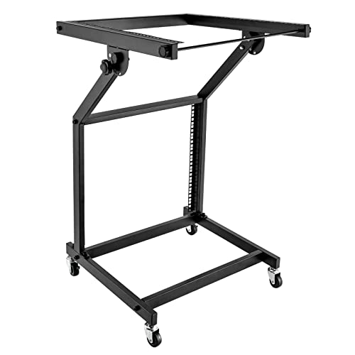Hanmorfarbi 9U DJ Mixer Stand, Frameworks Height and Angled Adjustable Wheeled Mixer Stand with Locking Casters, Portable Stand with 4 Wheels for DJ Mixer, Sound Equipment, Gaming & Home Use